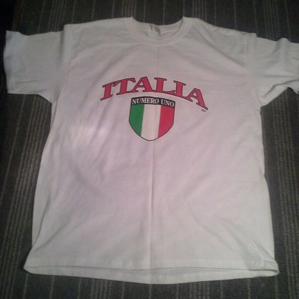Italia T shirt Numero Uno XL Anvil Tear Away Label Italy white